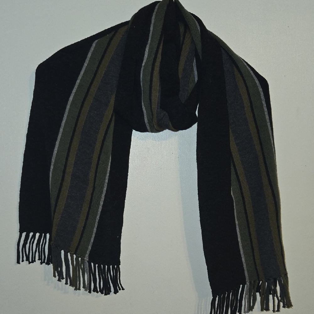Ibex Black and Olive Striped Scarf